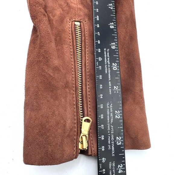 TALBOTS Women's 12 Brown Goat Suede Leather Asymmetrical Zip Pockets Moto Jacket - Picture 9 of 9
